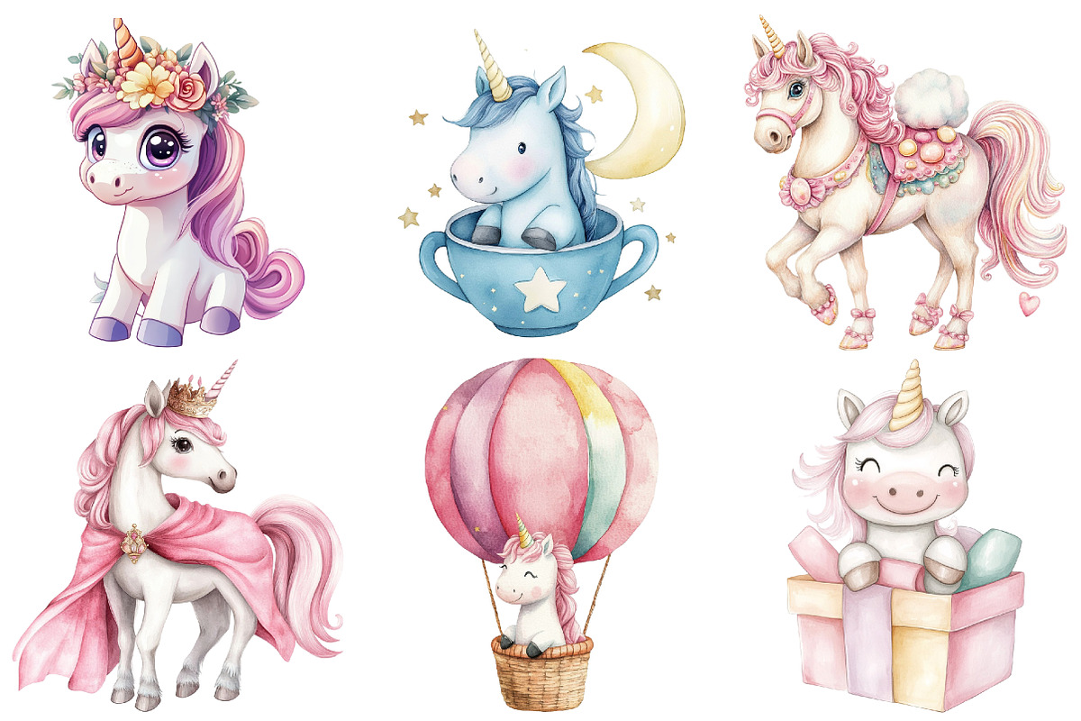 Magical Kingdom Pastel Cute Unicorn, an Illustration by Watercolor design (Photo 5 of 5)