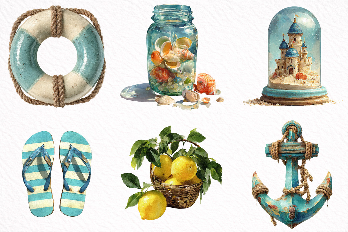 Watercolor Beach Vibes Clipart, an Illustration by DreamArtGraphic (Photo 8 of 8)