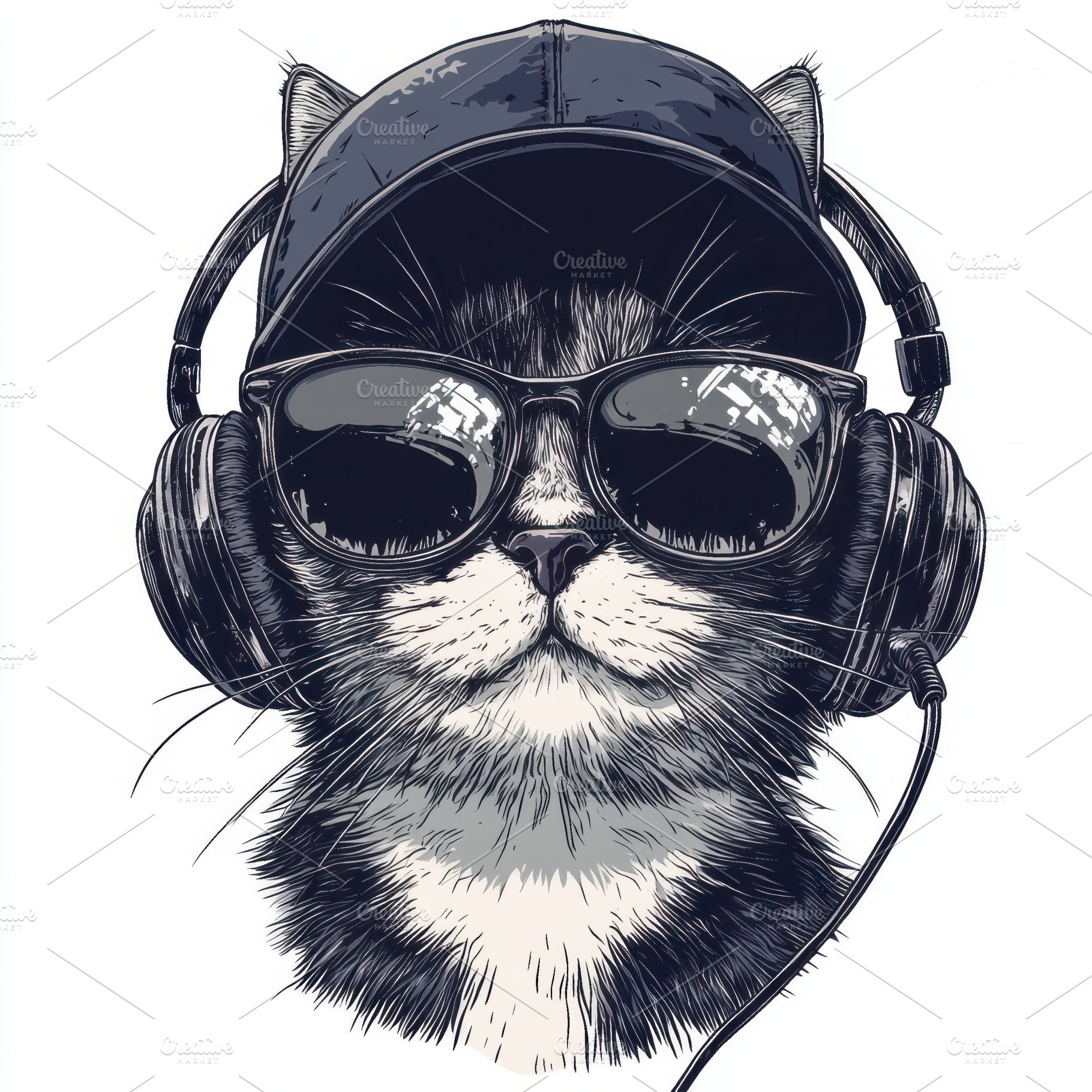 Cool Cat DJ Headphones Sunglasses Ca, an Animal Photo by Pixeness Studio