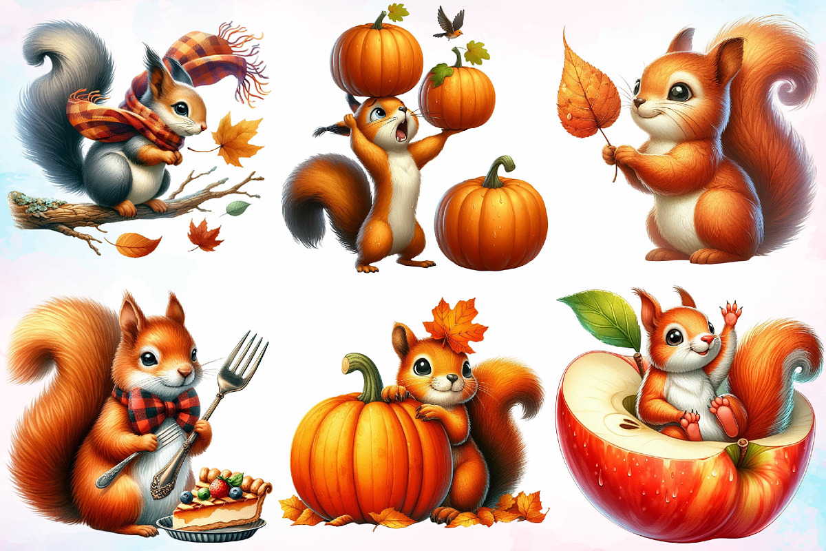 Autumn Funny Squirrel Clipart Bundle, a Seasonal Illustration by Canvas Craft (Photo 2 of 8)