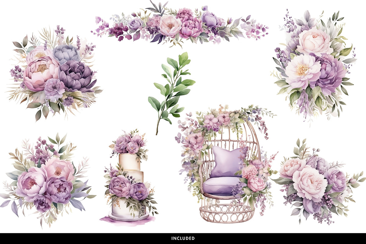 Purple Watercolor Floral & Patterns, a Decorative Illustration by illuztrate (Photo 4 of 9)