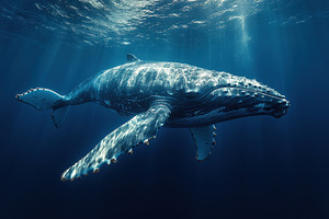Humpback whale swimming gracefully i, a Photo by Tanuart