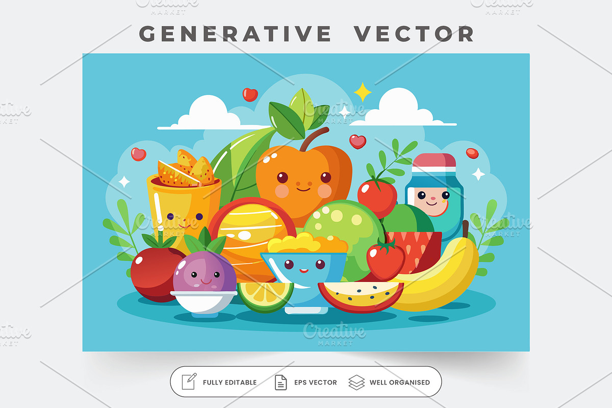 A vibrant assortment of healthy food, a Graphic by Iftikhar Alam