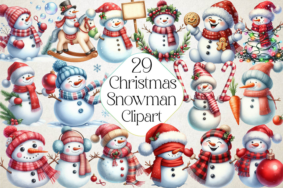 Funny Christmas Snowman Clipart, an Illustration by DreamPrint404 (Photo 1 of 6)