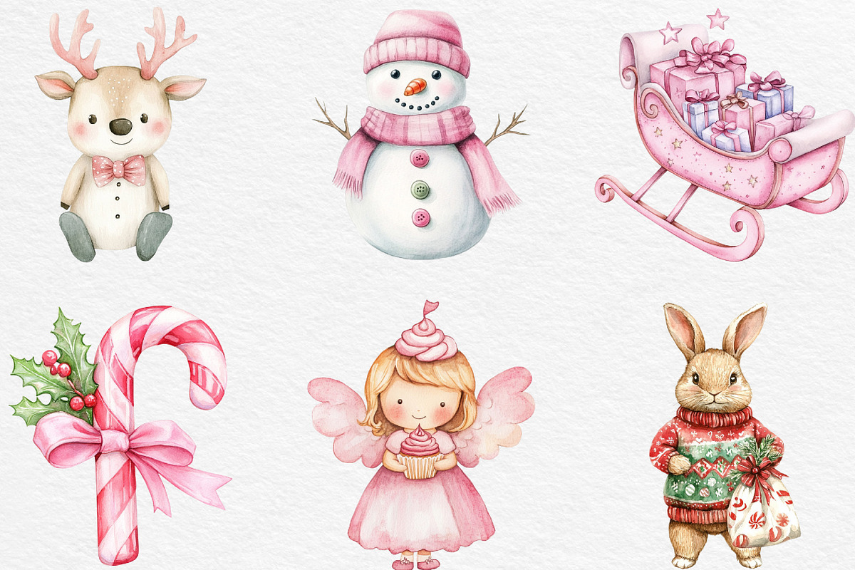 Pink Sweet Cute Christmas Clipart, an Illustration by Black Bird Studio (Photo 2 of 6)