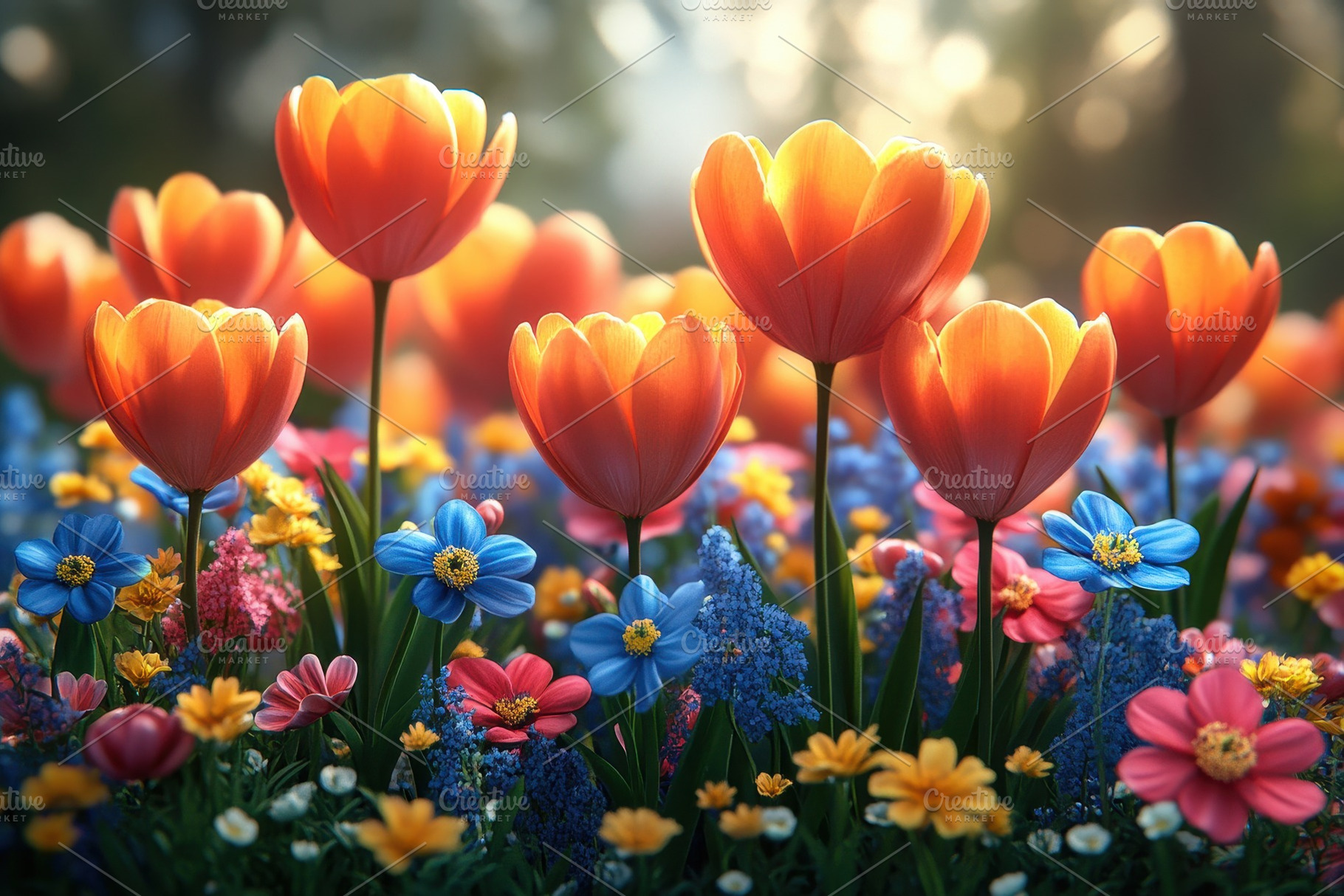 Vibrant tulips and colorful flowers, a Photo by Tanuart