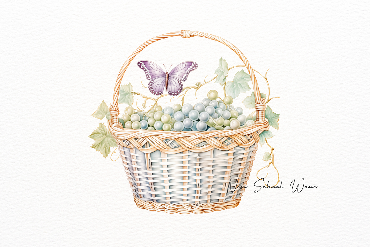 Vintage Basket with Floral Butterfly, a Food Illustration by New-School-Wave (Photo 4 of 5)