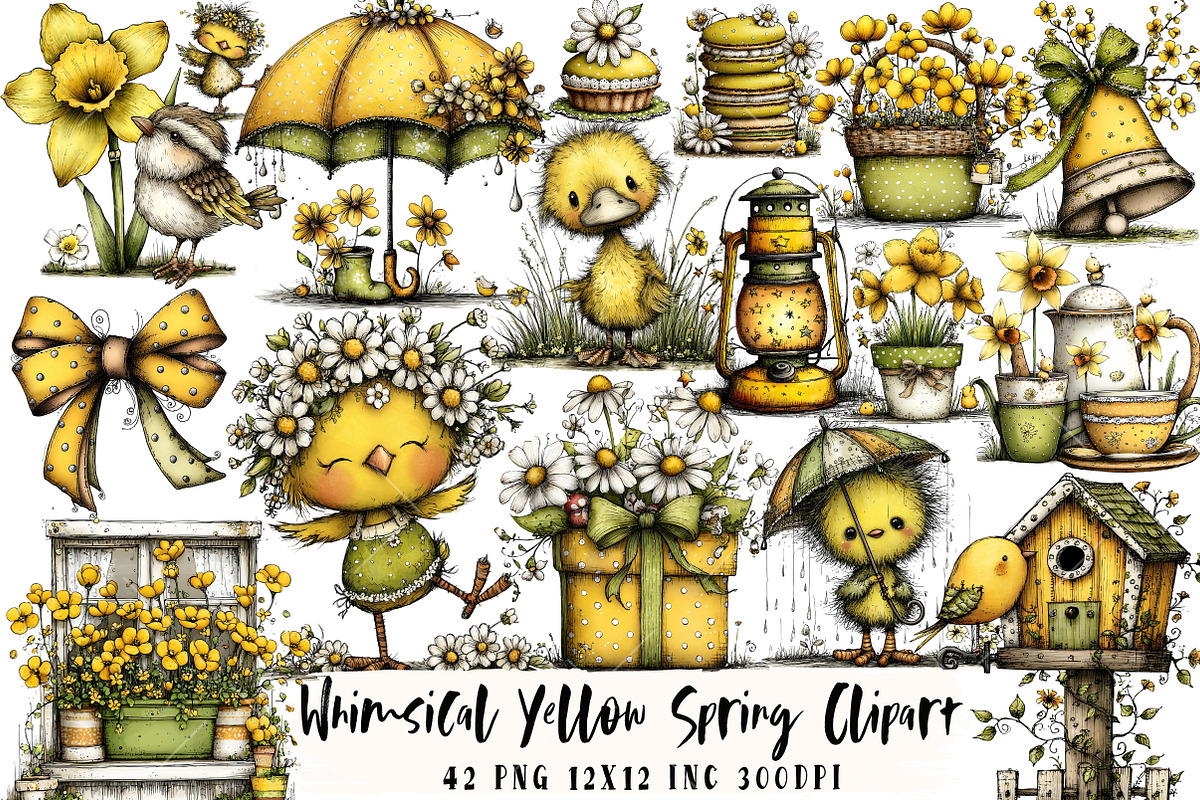 Whimsical Yellow Spring Clipart, an Illustration by OK Design (Photo 1 of 6)