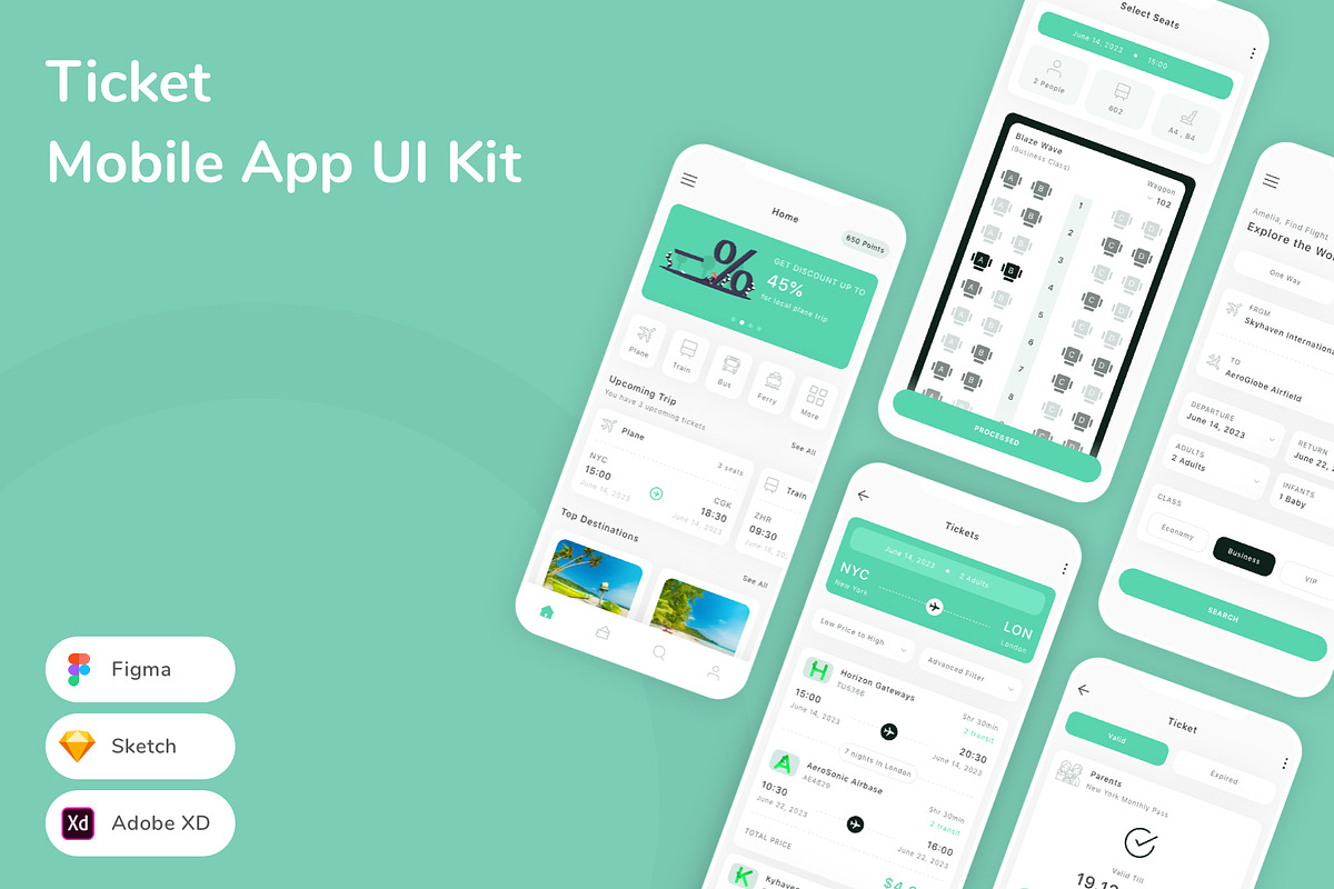 Ticket Mobile App UI Kit, an UI Kit Template by Betush
