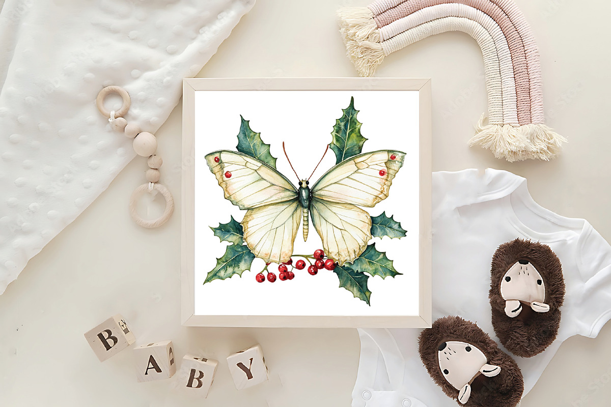 Watercolor Christmas Butterfly Clipa, an Illustration by CraftArtStudio (Photo 6 of 6)