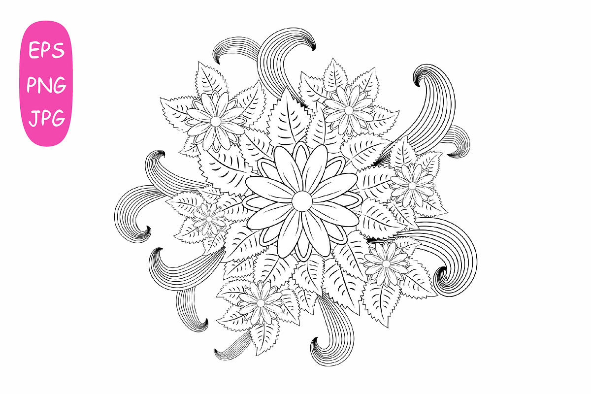 Flower Mandala: 5 Adult Coloring 3, a Poster Template by Michiru13 (Photo 2 of 6)