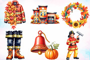 Watercolor Autumn Firefighter PNG, a Seasonal Illustration by Canvas Craft (Thumbnail 3 of 8)