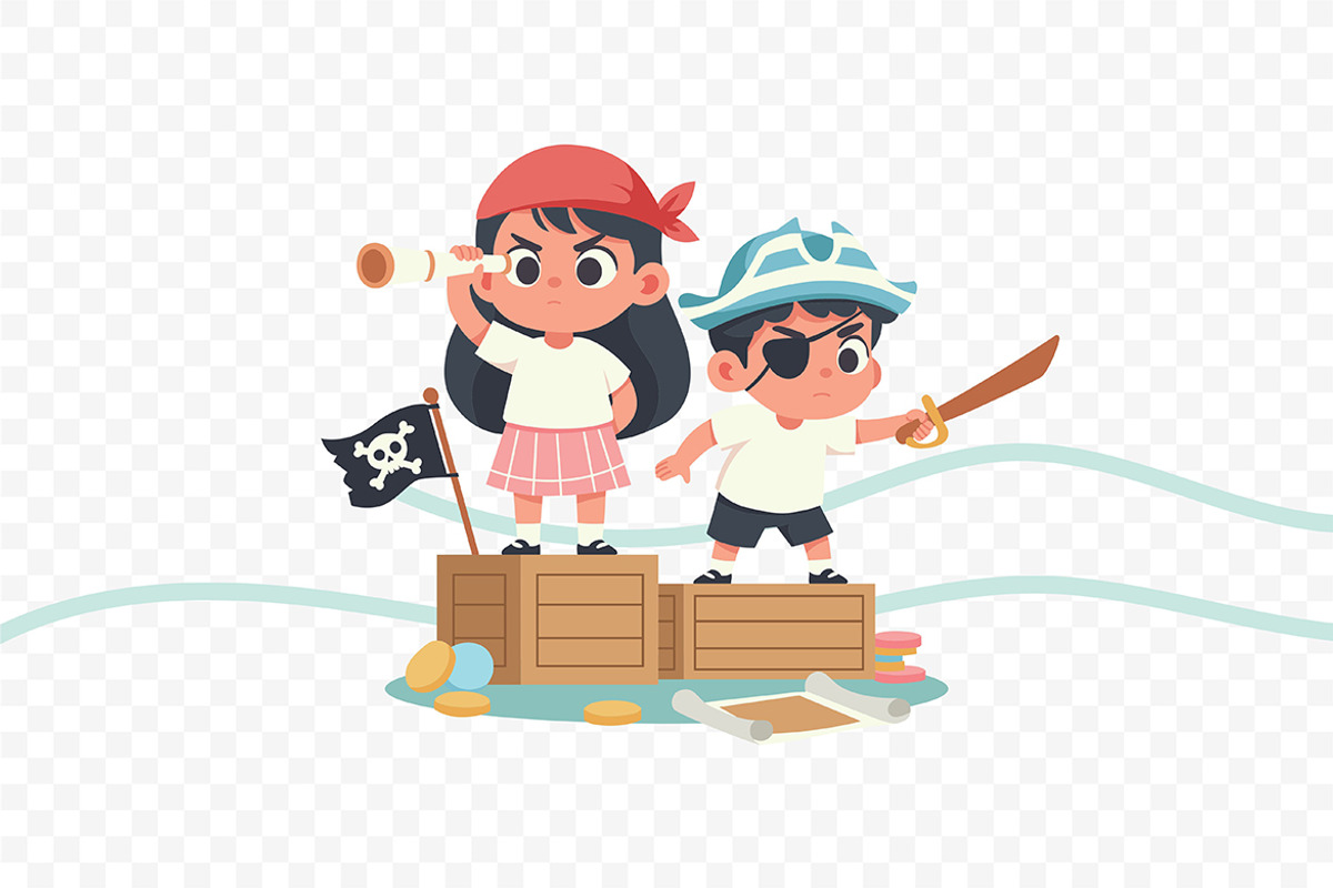 Kids Playing Pirate Flat Vector, a Person Illustration by Partikusi Design (Photo 3 of 3)