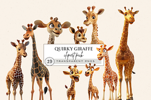 QUIRKY GIRAFFE CLIPART PACK, an Animal Illustration by Daring Digies