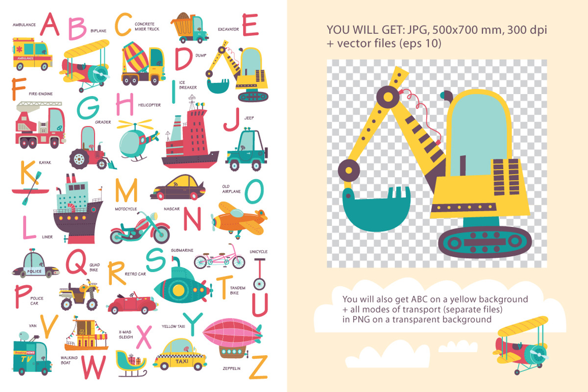 ABC for kids. Transport, a Decorative Illustration by Alena Razumova (Photo 5 of 5)