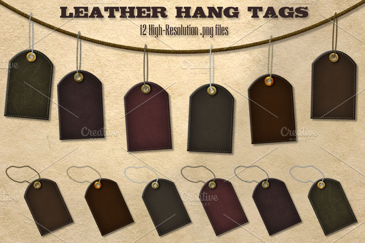 12 Dark Leather Hang Tags