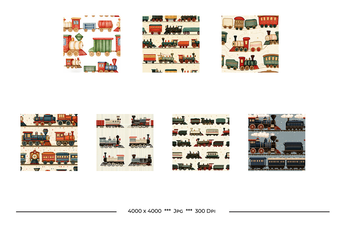 Vintage Toy Train Art Designs, a Pattern Graphic by karenfoleyphoto (Photo 9 of 9)