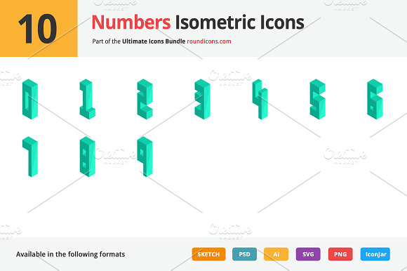 10 Numbers Isometric Icons