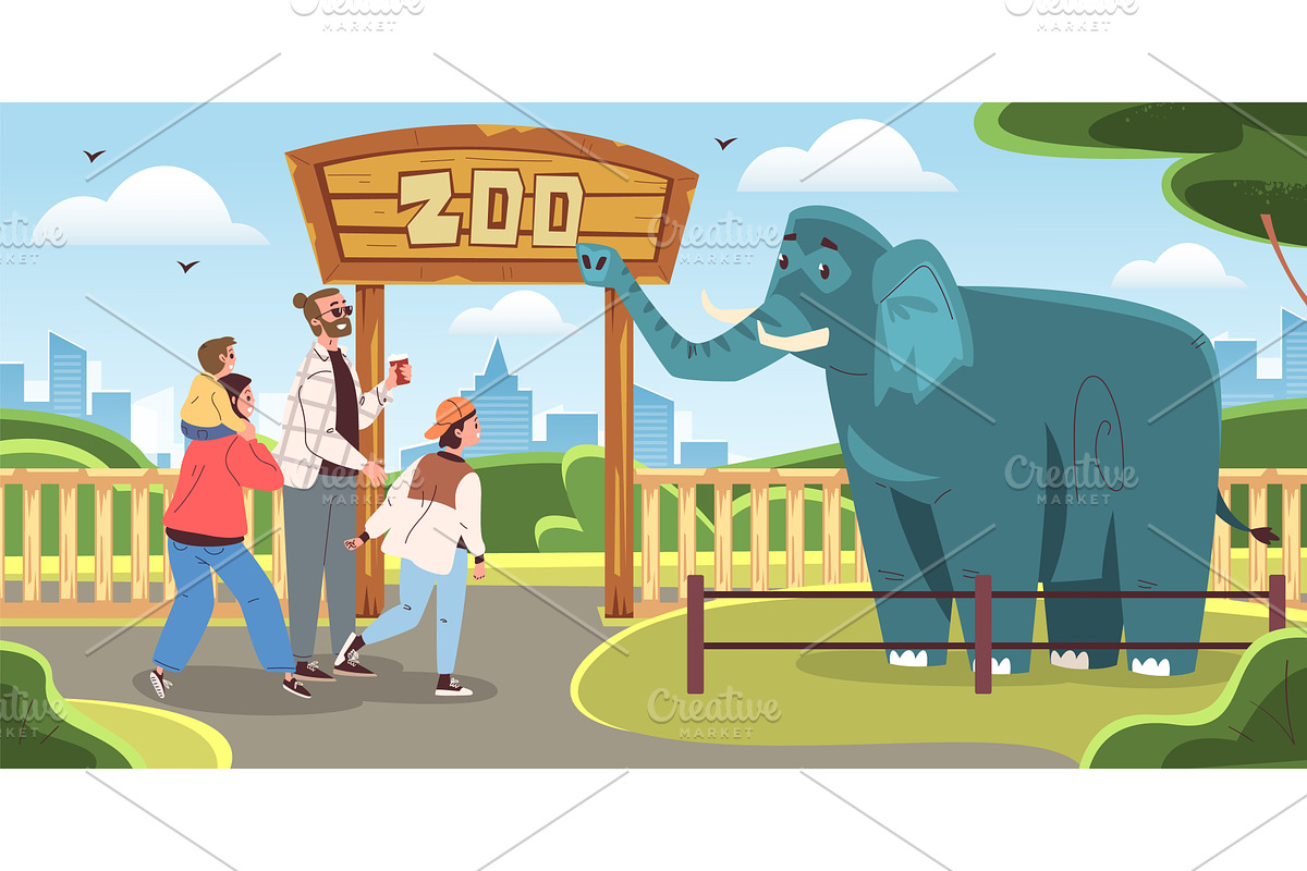 Family in zoo. Parents with children, an Animal Illustration by Stock-Smart-Start
