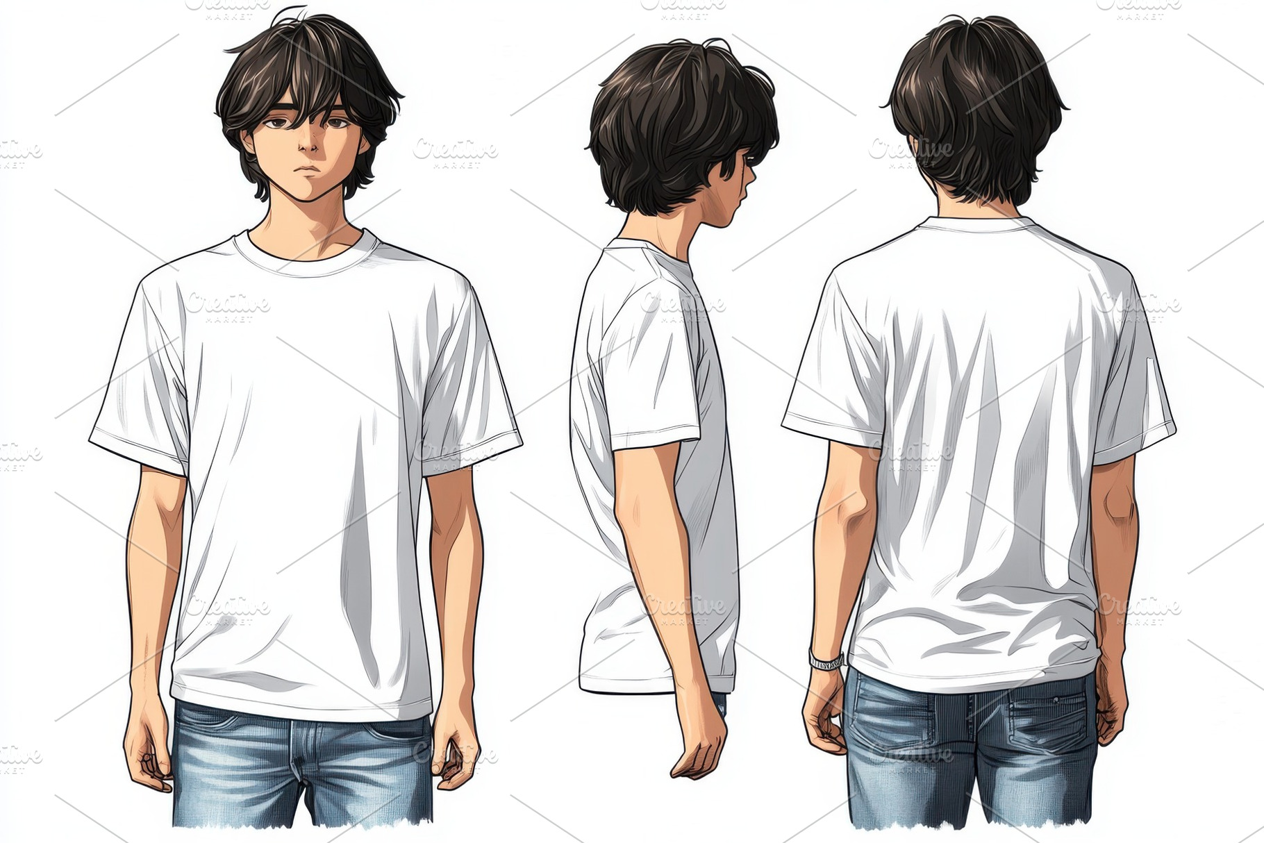 Young man in white tshirt jeans thre, a Beauty & Fashion Photo by Pixeness Studio