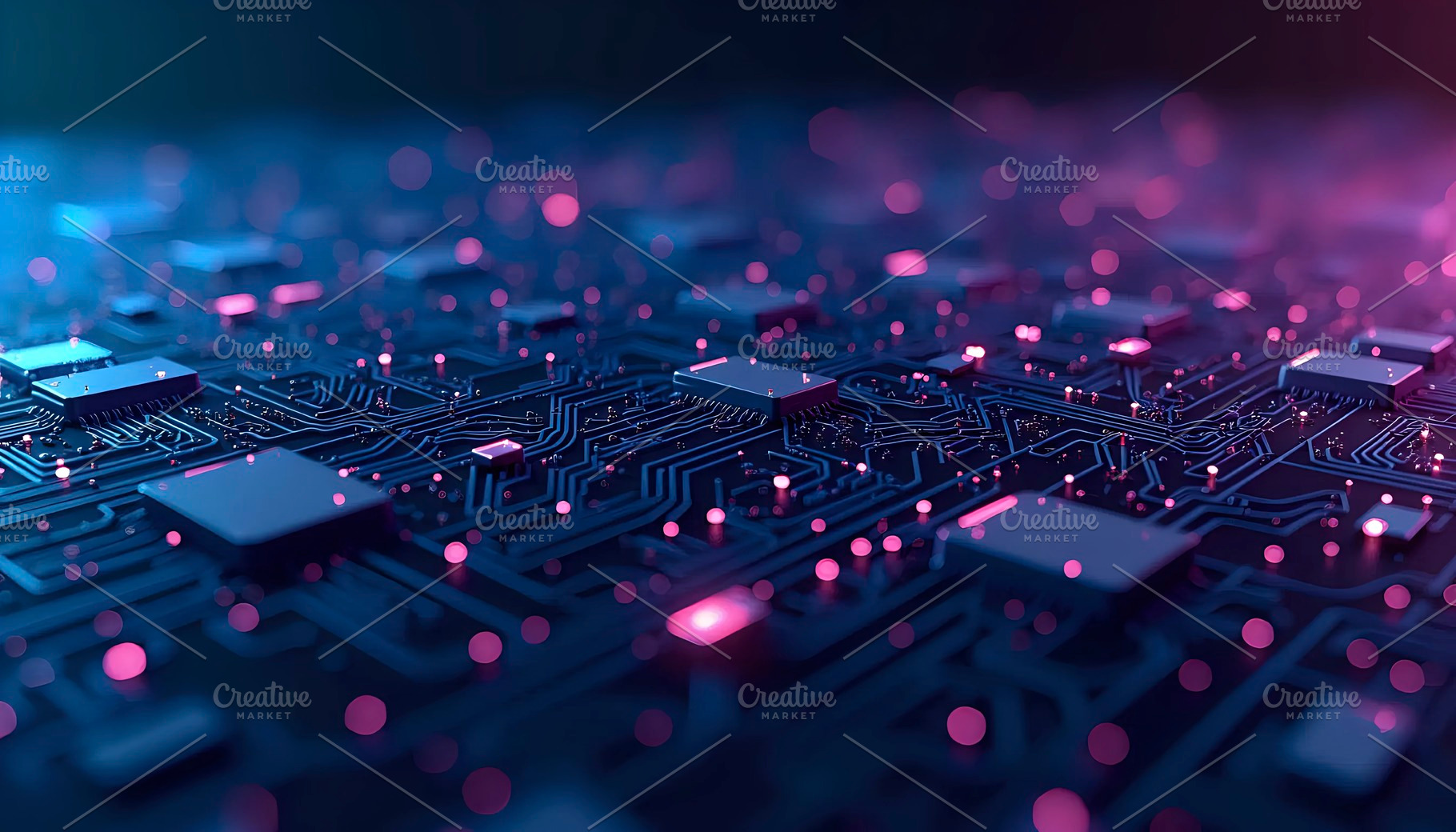 Abstract Tech Grid With Neon Circuit, a Photo by LOGOCREATIVE