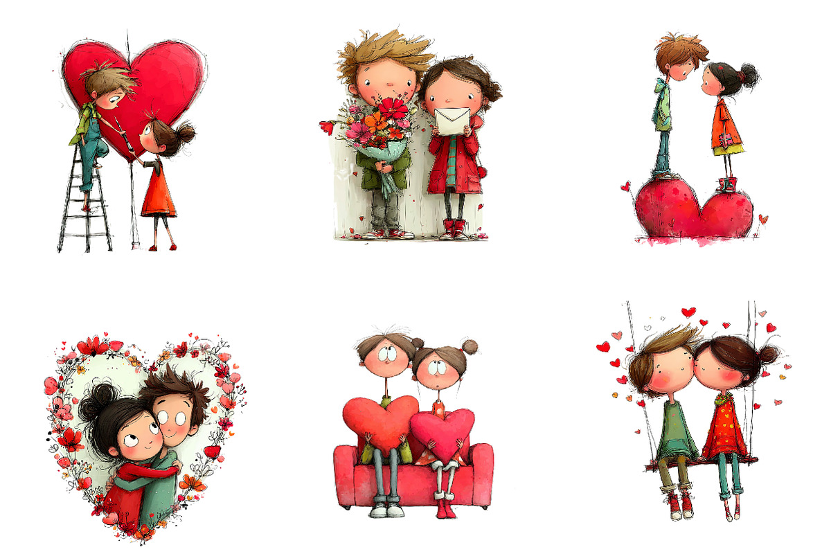 Whimsical Valentine Couple Clipart, an Illustration by CreationArt (Photo 3 of 6)