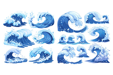 Cartoon waves, ocean wave splash, an Illustration by Stock-Smart-Start