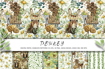 Donkey, farm animals, camomile