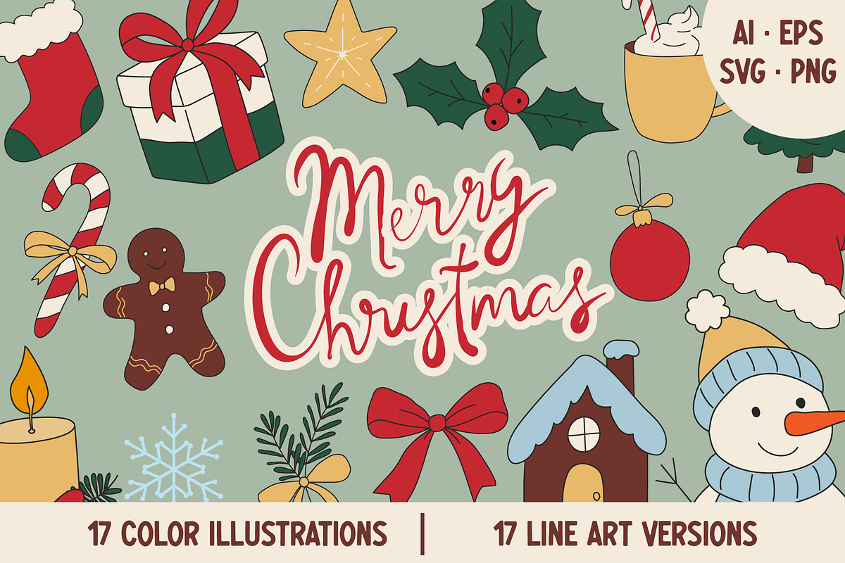 Christmas Doodle Clipart Bundle, a Seasonal Illustration by OREHOVKA (Photo 1 of 3)