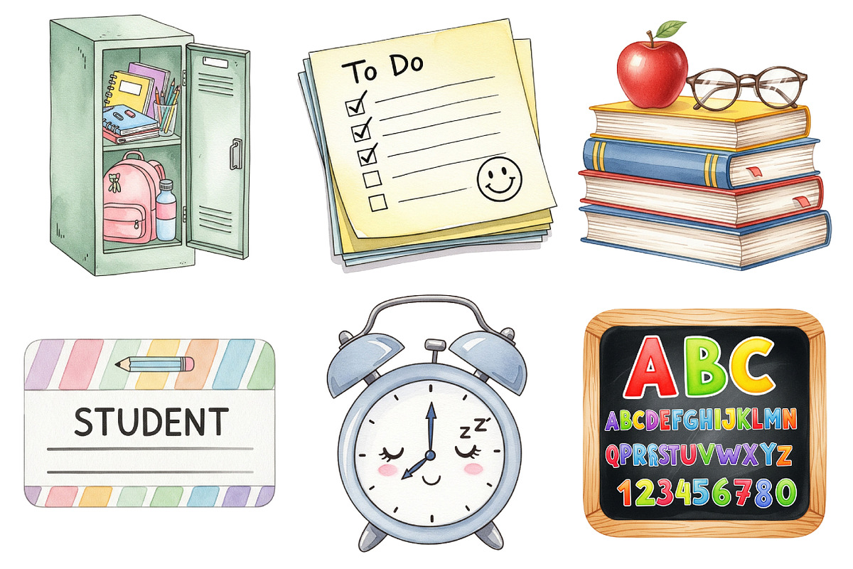 Watercolor Back to School Clipart, an Illustration by Daily.Designs (Photo 3 of 5)