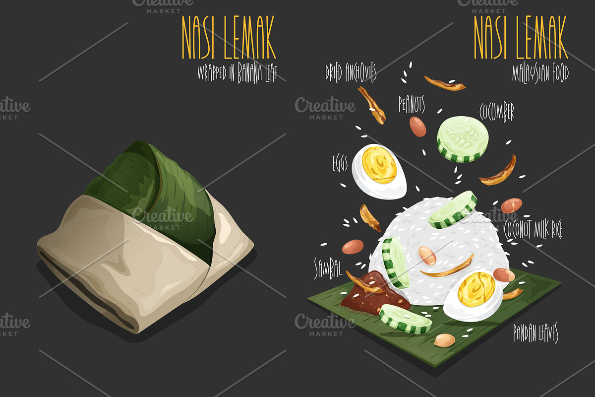 Nasi Lemak. Vector illustration, a Food Illustration by AKOMIX (Photo 1 of 3)