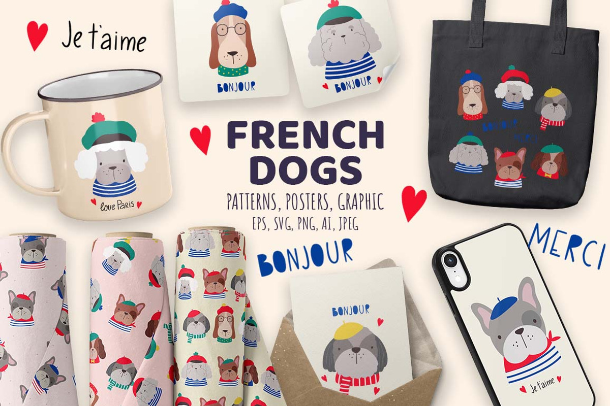 Cute French Dogs vector collection, an Animal Illustration by Irina Ostapenko (Photo 1 of 8)