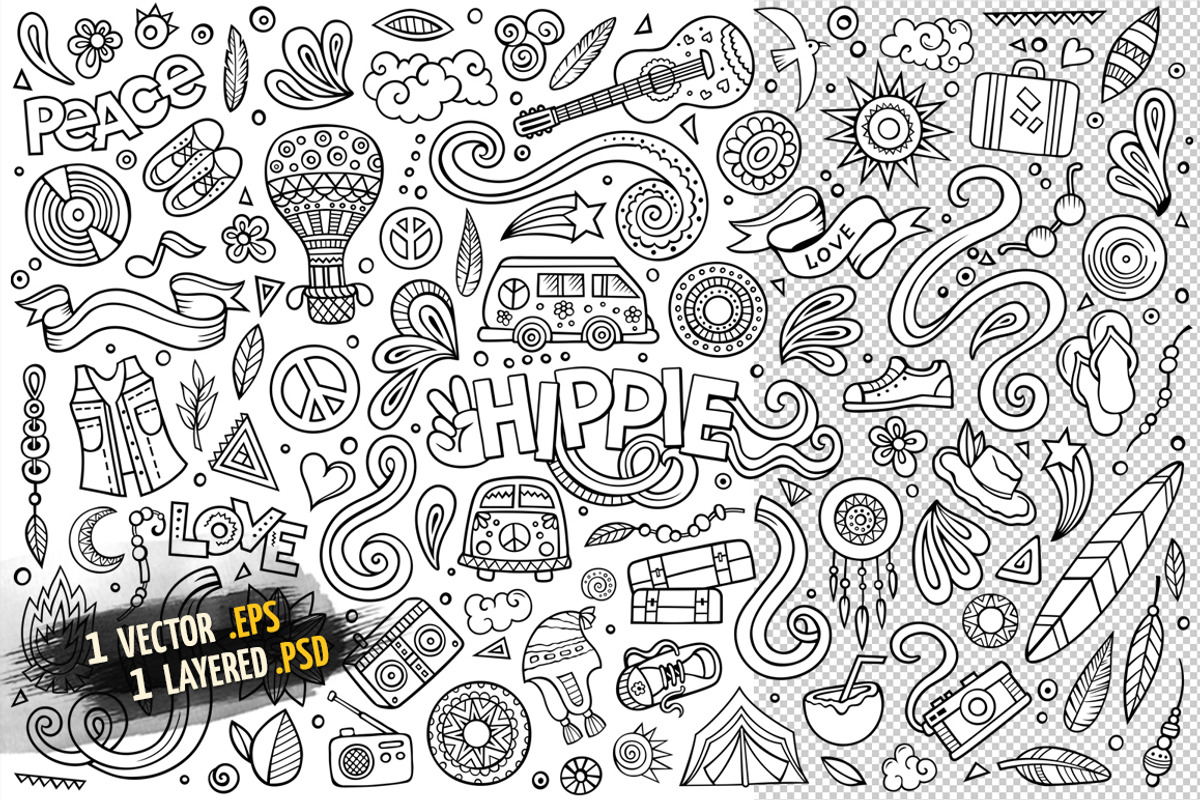 Hippie Objects & Elements Set, an Object Graphic by BALABOLKA (Photo 3 of 4)