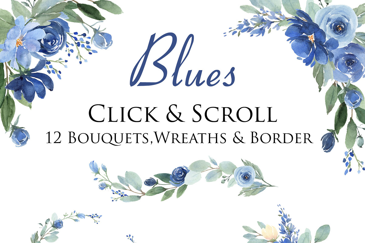 Blue Florals Large Bundle Watercolor, an Illustration by Graphic Blue Bird (Photo 3 of 6)