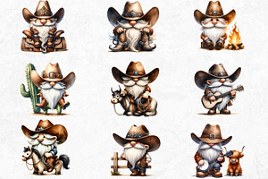 Watercolor Cowboy Gnome Clipart Set