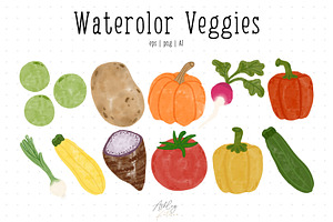 Watercolor Veggies With & W/o Faces