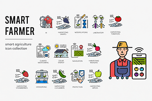 Robot smart farm line icons, a Technology Illustration by Vector Tradition