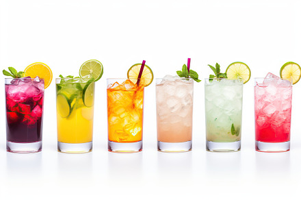 Different alcohol cocktails on white background, a Food & Drink Photo by AlyaAnd