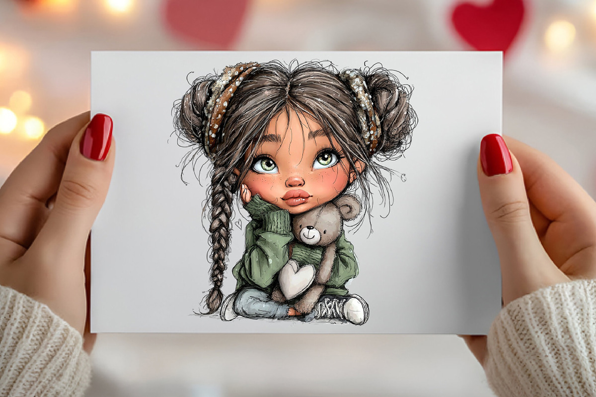 Whimsical Valentine Cue Girl Clipart, an Illustration by Canvas Craft (Photo 4 of 6)
