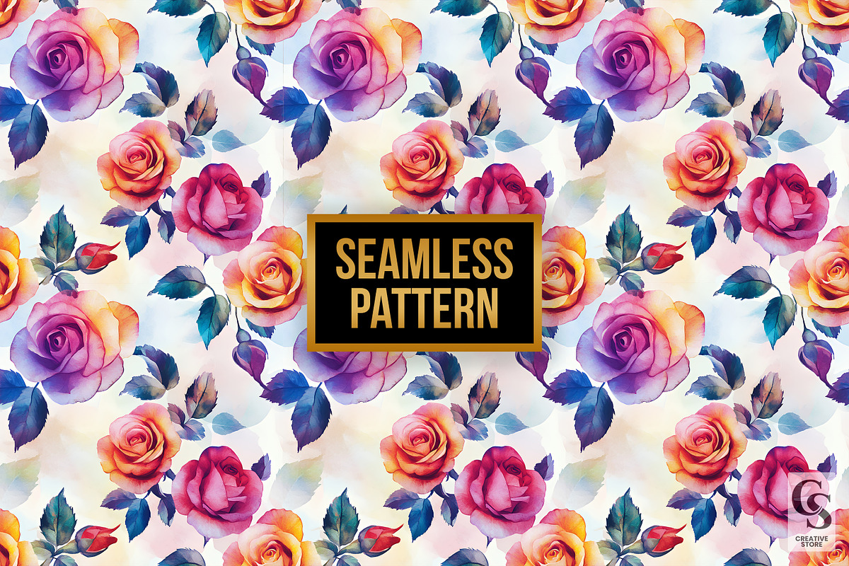 Watercolor Rose Flowers Patterns, a Pattern Graphic by Creative Store (Photo 3 of 5)
