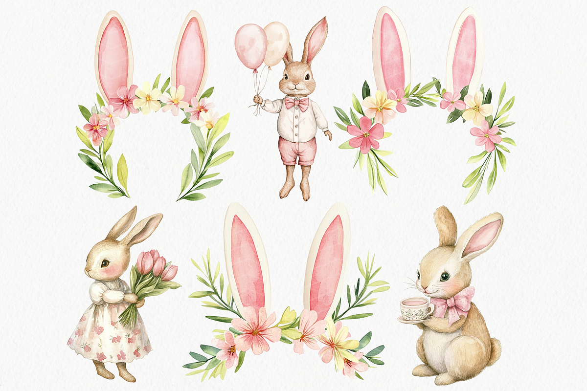 Cute Pink Bunny Clipart, an Animal Illustration by ClipArtCharm (Photo 5 of 7)