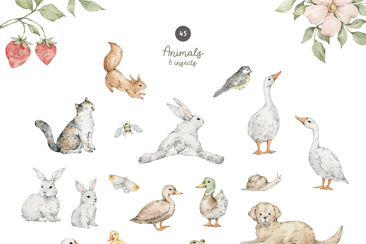 Spring Garden. Watercolor clipart, a Decorative Illustration by Kreker Kate (Photo 9 of 12)