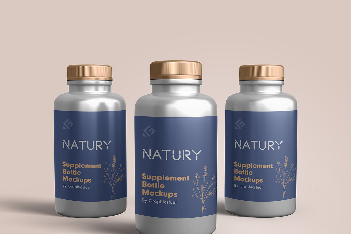 Supplement Bottle Mockups, a Packaging Mockup by Graphicsfuel (Photo 8 of 12)