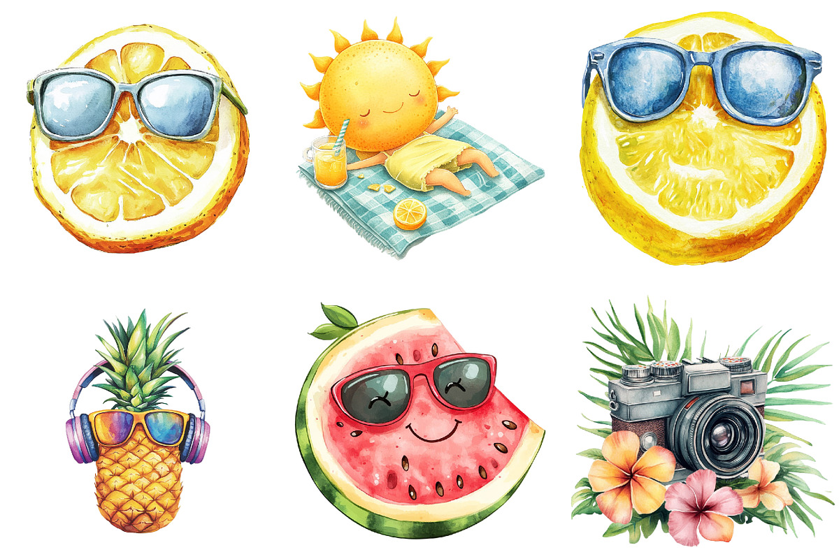 Watercolor Summer Vibe Clipart, an Illustration by Watercolor design (Photo 4 of 5)
