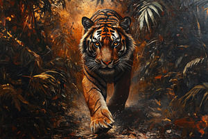 Majestic Tiger Walking Through Jungl, an Animal Photo by Pixeness Studio