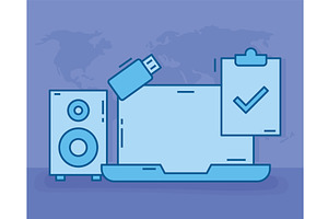 laptop usb and speaker, a Technology Illustration by studiogstock