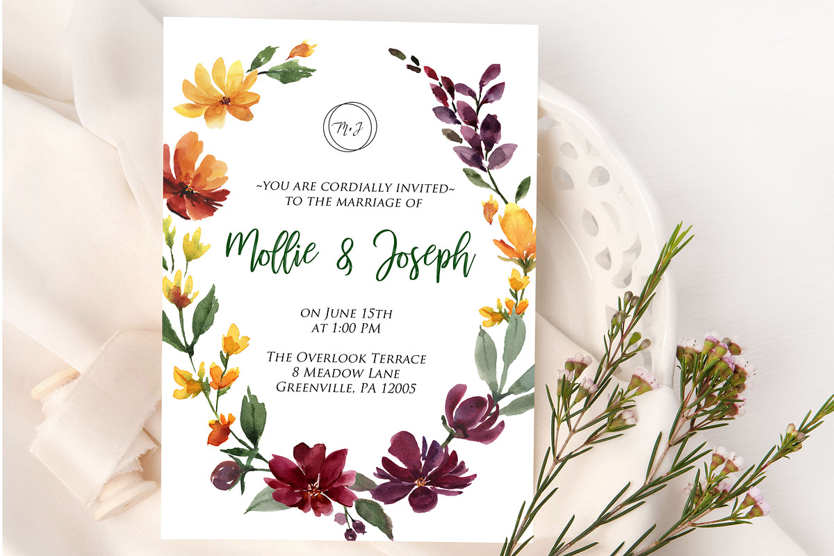 Watercolor Flowers, Burgundy & Gold, an Illustration by Graphic Blue Bird (Photo 5 of 6)