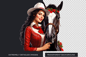 Santa Cowgirls Christmas Clipart PNG