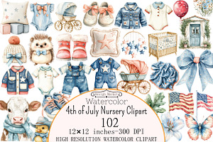 4th of July nursery watercolor Clipa