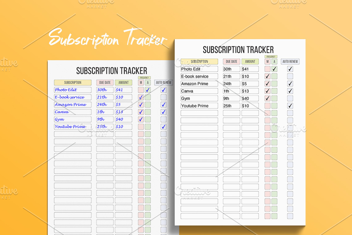 Editable Subscription Tracker, a Stationery Template by Graphicsnext (Photo 3 of 6)